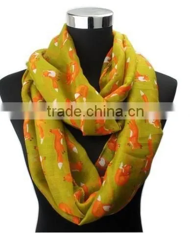 205 Foreign Trade New Loop Shawl Cute Animal Fox Print Women Fashion Scarf photo-5