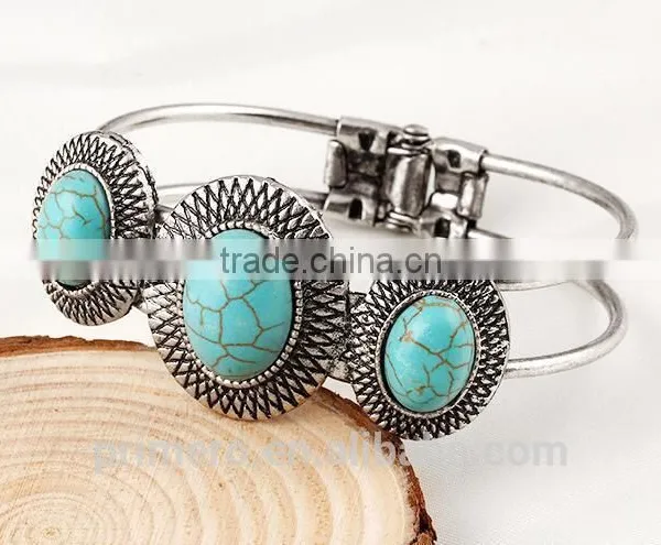 New Hot Vintage Style Tibetan Silver Round Turquoise Bracelet Alloy Bangle Jewelry photo-5