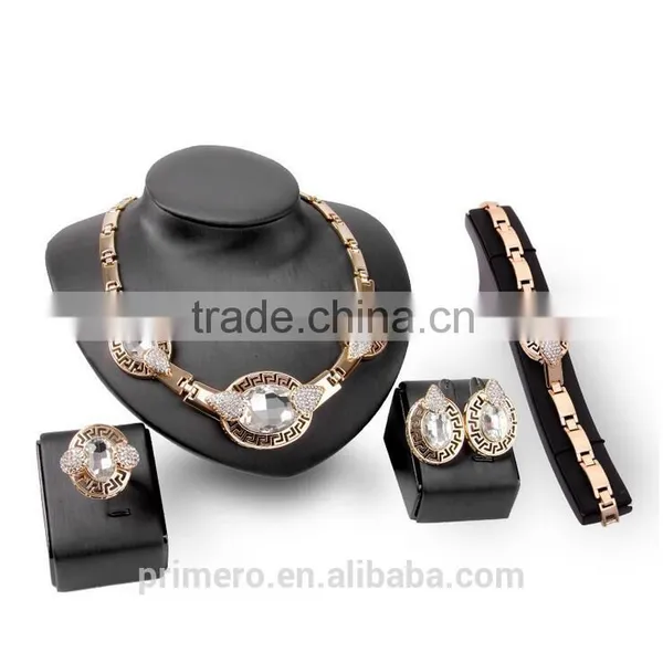Fashion African Beads Gold Plated Wedding Bridal Jewelry Sets for Women Crystal Necklace Party Gift photo-2