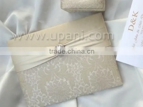 Silk Wedding Invitation Card With Brooch and Ribbon photo-3