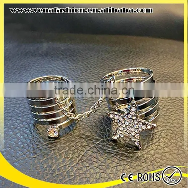 Star Double Finger Ring With Chain, Double Finger Chain Ring photo-3