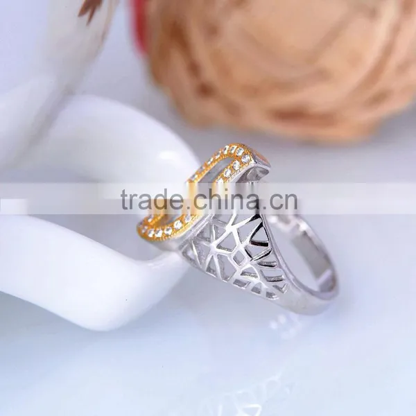 Pure Silver Hollow Out Life of Tree Branches Net Leaf Ring With Gold Plated photo-3
