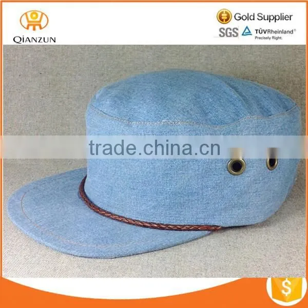 Wholesale Custom Sky denim cap, flat top captain c ap,flat top army cap