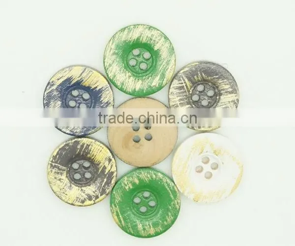 4 Holes Paint Colorful Green Blue Beige Wood Button With Old Effect photo-3
