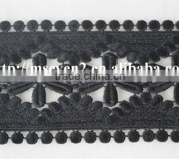 Fashion Design 9cm Black Flower Embroidery Water Soluble Lace for Garment photo-2