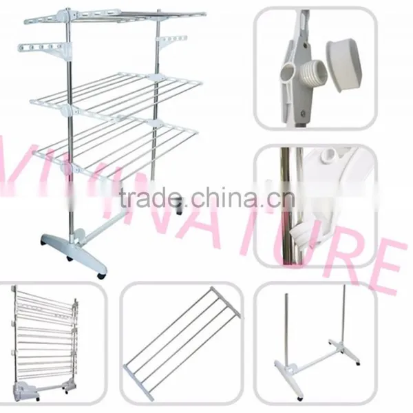 2017 Hot Sale Portable Clothes Drying Rack With 3 Layers and 6 Wheels Design for Adjustable Bar photo-5