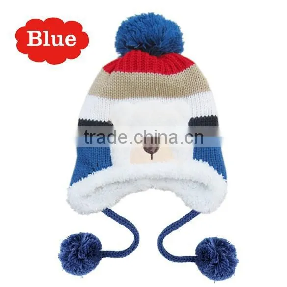 Crochet Baby Hat Stripe Pattern Cartoon Bear Design Thicken Kids Winter Caps photo-6