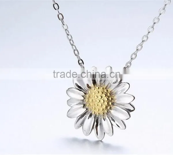 925 Sterling Silver Fashion Jewelry Sunflower Charm Pendant Necklace photo-2