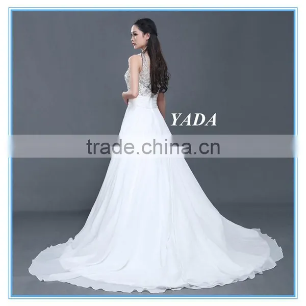 Holy Chiffon V Neck Hand Beaded Long Train A Line Bridal Wedding Dress For Wedding photo-4