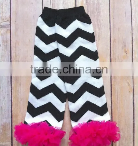 Hot Pink Baby Girls Stripes Pattern Leg Warmers With Chiffon Ruffle Baby Legging Clothing photo-3