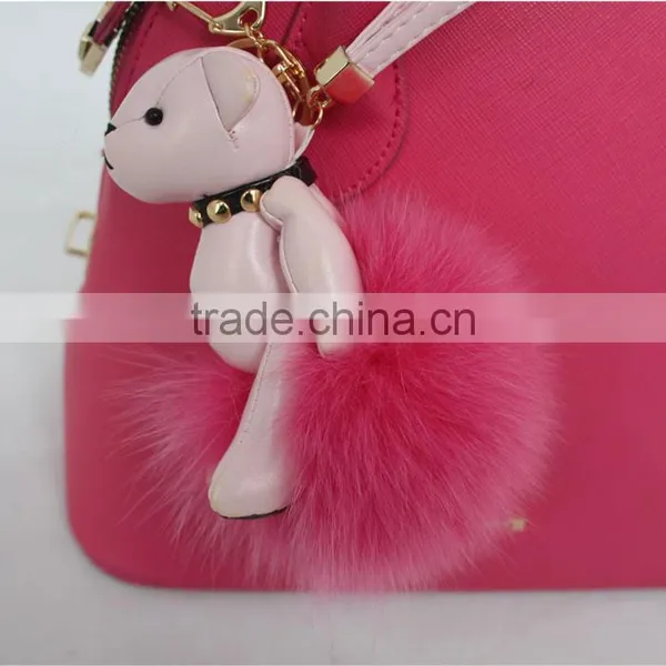 Myfur Customized Animal Little Bear Attached Real Fox Body Fur Ball Bag Charm Keychain photo-6