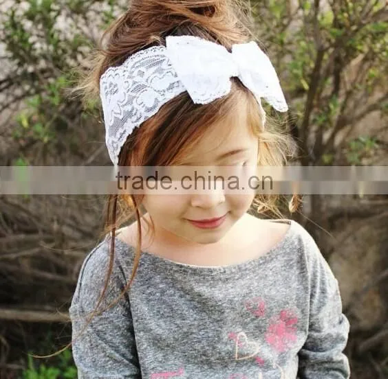 Hot Sale Girl Lace Bow Tie Headband, Girl Wide Lace Headband photo-3