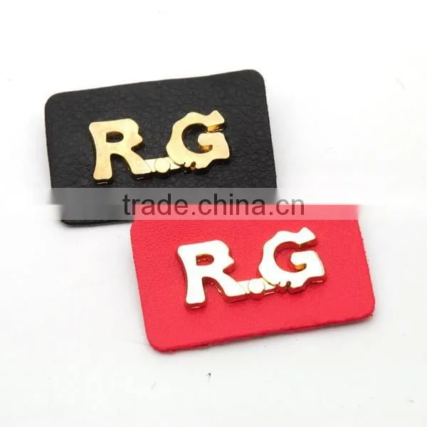 Black/red PU Leather Sew on Patches With Gold Metal Plates Fashion Clothing Label for Jeans/jacket PLB-010 photo-4