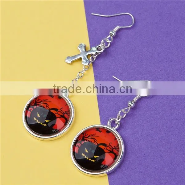 Fashion Silver Plated Cross Pumpkin Resin Halloween Earrings photo-3