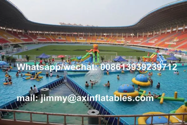 Custom 0.9MM PVC Tarpaulin Inflatable Water Park Equipments,Rectangular Metal Frame Pool photo-2
