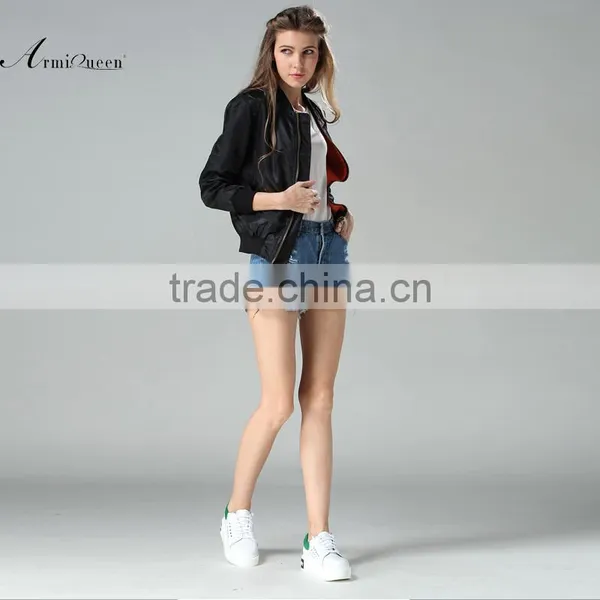 2017 Spring Black Bombers Woman Wears Wholesale Waterproof Fashion Quilted Bombers photo-3