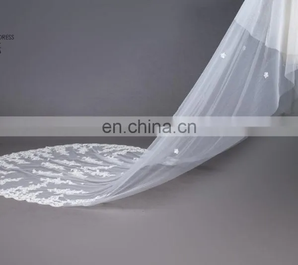 Long Ivory Lace Trim Wedding Veils 2017 White Bridal Veils Wedding Accessories photo-5