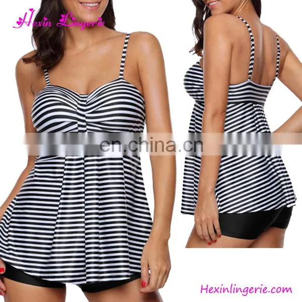 2017 Wholesale Sport Stripe Two Pieces Bikini Bra Swimsuits For Girls photo-2