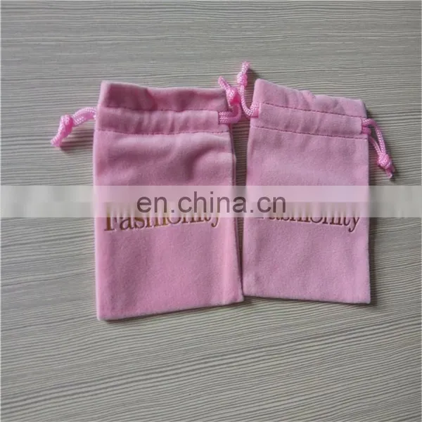 Cheaper ! Custom Size Pink Drawstring Double Face Gold Logo Foil Velvet Packaging Bags photo-4