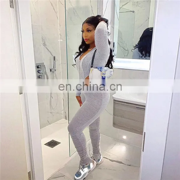 2020 Hot Sales Women Long Sleeve Hooded Clothing Set Ladies Sports Pleated Bodycon Clothing Sets photo-6