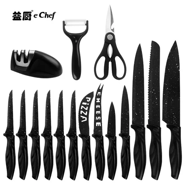 Yangjiang Factory 17 Pieces Kitchen Knives Set, 13 Stainless Steel Knives + Acrylic Stand, Scissors, Peeler and Knife Sharpener photo-5