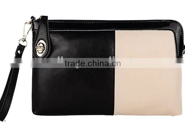 Wholesale Contrast Color Genuine Cowhide Leather Lady Designer Clutch Bag With Wristlet Shoulder Bag Hand Bag Messager Bag photo-3