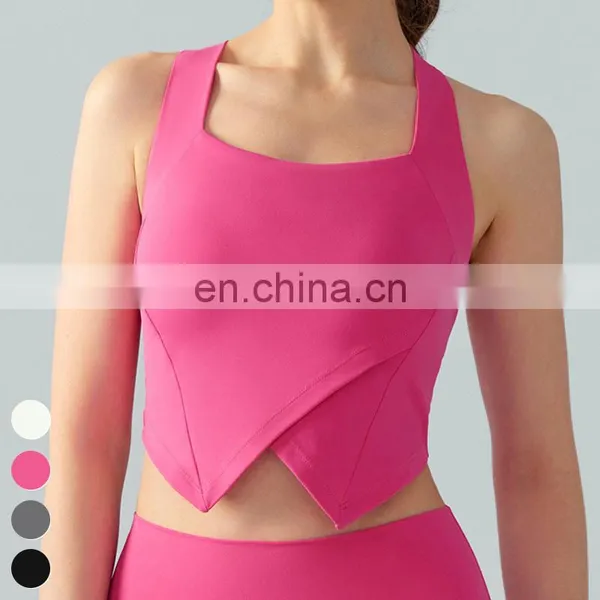 Breathable Running Wear Square Neck Cross Back Yoga Tank Top Sleeveless Gym Fitness Tops Yoga Tank Top Women With Fixed Pad photo-2