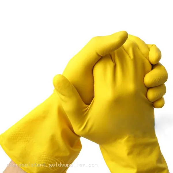 1pair Yellow Cleaning Dish Gloves, Professional Natural Rubber Latex Gloves, Kitchen Dishwashing Gloves