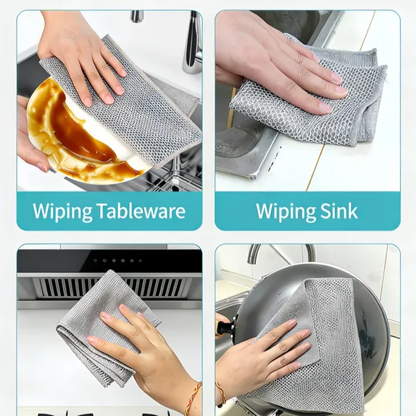 Single/Double Layer Non Scratch Wire Dishcloth Dish Washing Rag Pots Grills Dish Cleaning Cloths Wet and Dry Scrubber Pad photo-4