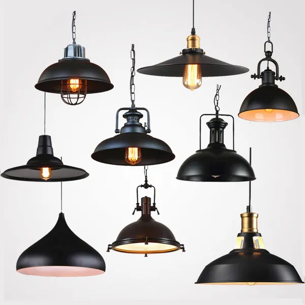 Customized E26 E27 Vintage Iron Hanging Lamp Black Pendant Lighting