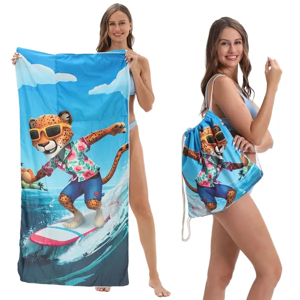 Microfiber Quick-drying Beach Towel All-in-one Bag 2-in-1 Foldable Storage Beach Towel Printed Bath Towel photo-3