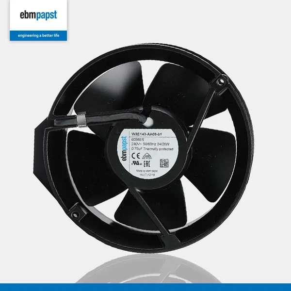 EBM W2E143-AA09-01 AC Axial Fan Blower Ball Bearing Electric 230V 143mm Sheet Steel Coated Black Blade 1 Year Warranty