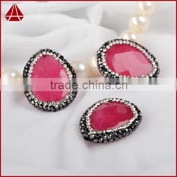 Peachblow Jade Faceted Beads Inlaid Zircon Paved Beads, Zircon Jewelry Wholesale With CZ Paved Cap photo-4