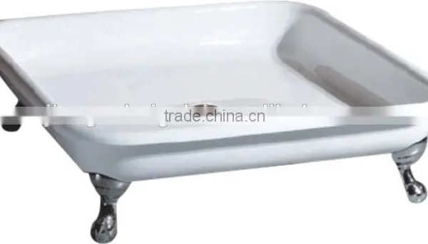 freestanding cast iron shower tray with iron chrome plated clawfeet