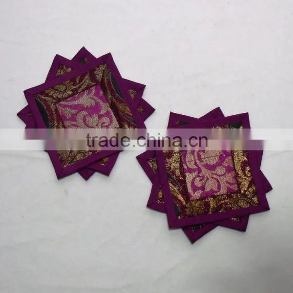 Indian Silk Table Runner With 6 Placemats & 6 Coaster in Purple Color Size 16*62 photo-2