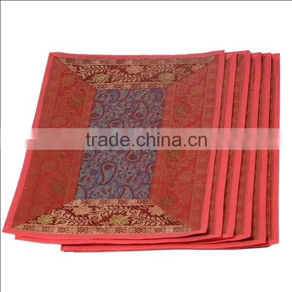 Placemats and Coaster in Red Color Indian Silk Table Runner photo-3