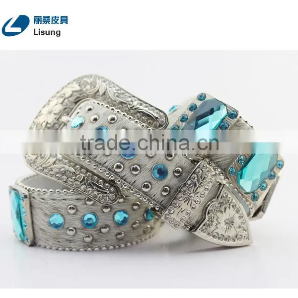 Cowboy Crystal Full Grain Horse Hide Leather Belt With Hair photo-2