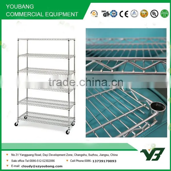 2015 Hot Sell NSF 150KGS 72x18 Inch 6 Layer Chrome Hospital Heavy Duty Wire Racks and Shelf With Wheels (YB-WS025) photo-2