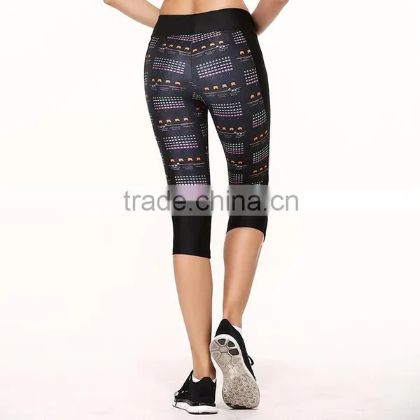 Womens YOGA Running Sports Gym Pants High Waist Printed Cropped Leggings Fitness photo-2