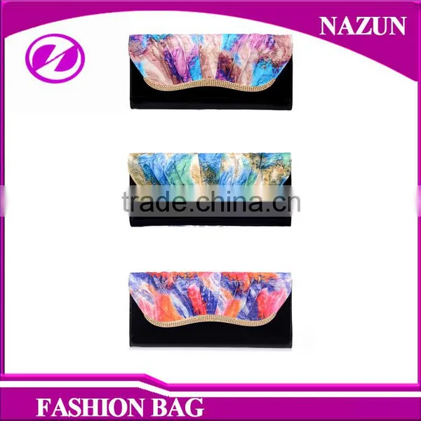 Colorful Crystal Fashion Handbag Genuine Leather Ady Purses Clutch Bags