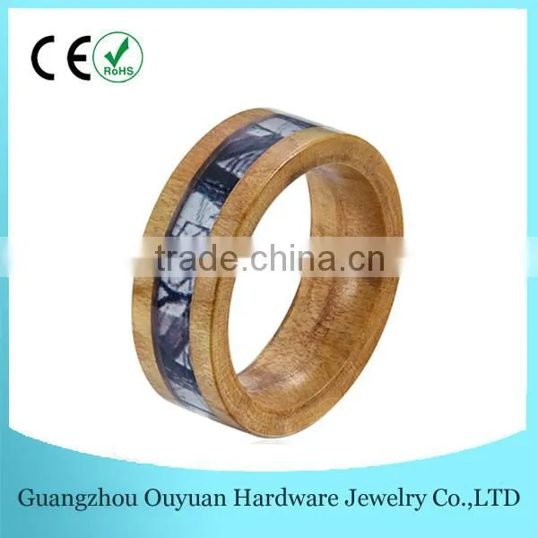 Real Wooden Jewelry Ring, Wooden Ring With Camouflage Inlay