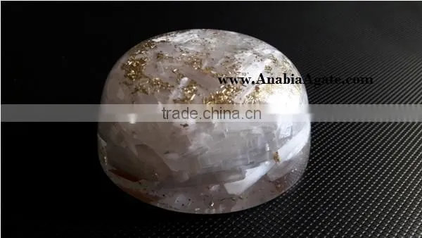 Selenite Orgone Dome: Selenite Orgone Flat Dome / Orgone Paper Weight