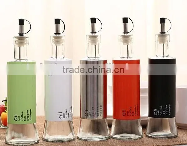 Glass Oil Vinegar Bottle Olive Jar With Metal Coat Pourer 5 Colors photo-2