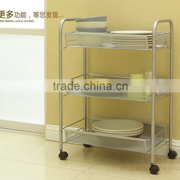 Metal Mesh Rolling Cart Trolly Organizer Shelves Handle Portable Style photo-2