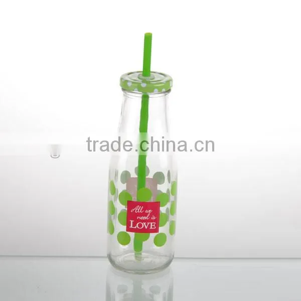 Country Style Mini Color Milk Bottles With Lid Straw photo-2