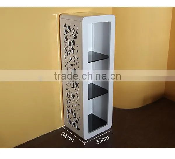 New Design Modern Home Furniture 3 Tier Wood Organizer Living Room Storage Cabinet With Carving Flower photo-4