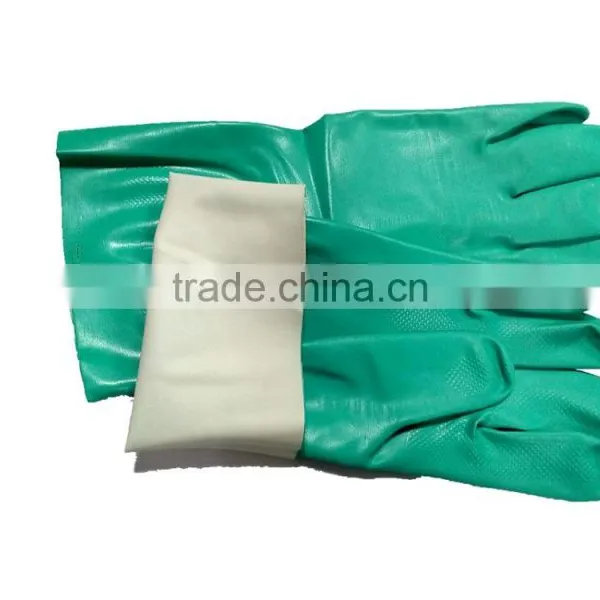 Green Nitrile Industry Glove With Flock Lined Straight Cuff photo-2