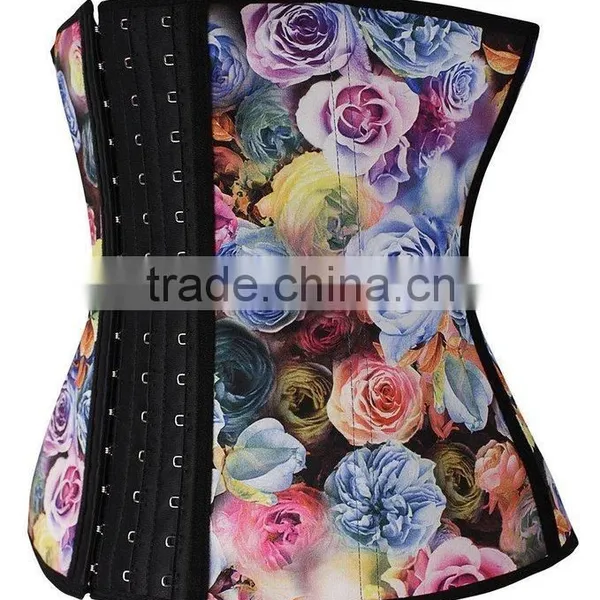 2015 New Fashionable Floral Printed Corset Flower Printed Waist Trainer With 100% Latex photo-2