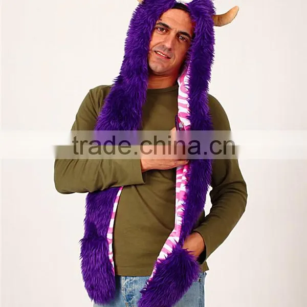 Faux Fur Adult Beanies Plush Animal Head Hat Scarf Glove photo-6