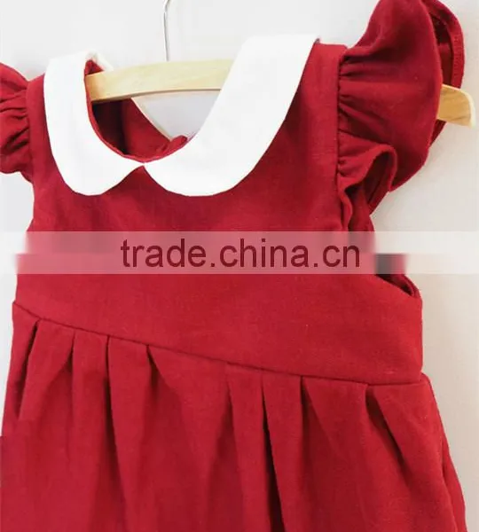 Plain Flutter Ruffled Sleeves Girls Red Dress First Christmas Baby Girls Dresses photo-3